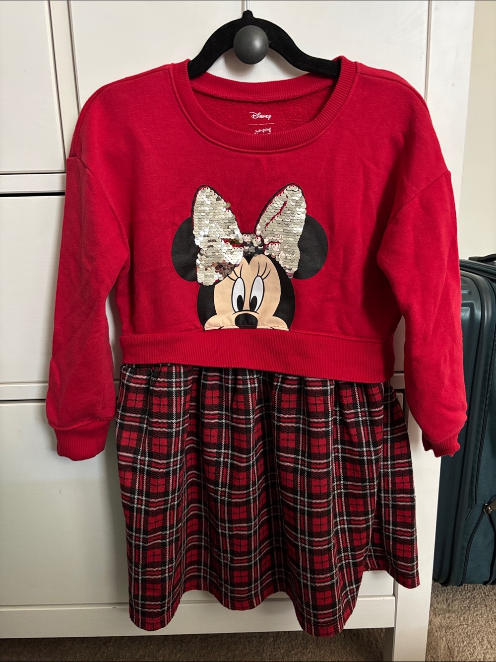 Disney Red Minnie Mouse Sequin Bow Plaid Dress